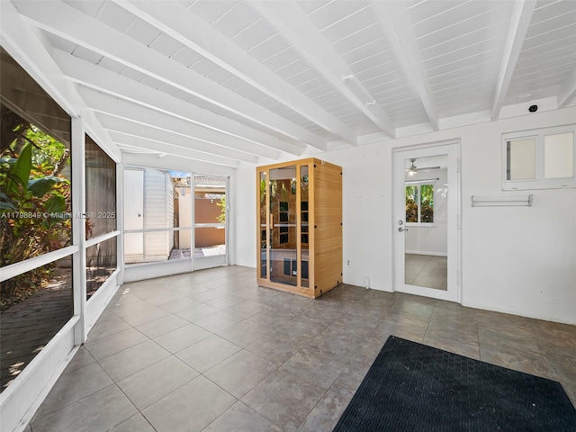 1730 NE 16th St, Fort Lauderdale, FL 33304 - unfurnished sunroom with beamed ceiling and a ceiling fan