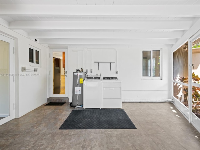 1730 NE 16th St, Fort Lauderdale, FL 33304 - unfurnished sunroom featuring water heater, washer and clothes dryer, and beam ceiling