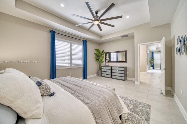 15978 SW 276th St, Homestead, FL 33031 - bedroom with light tile patterned floors, baseboards, a ceiling fan, recessed lighting, and a textured ceiling