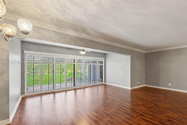 6668 Burning Wood Dr Unit 166, Boca Raton, FL 33433 - unfurnished room with a chandelier, wood finished floors, baseboards, a textured ceiling, and crown molding