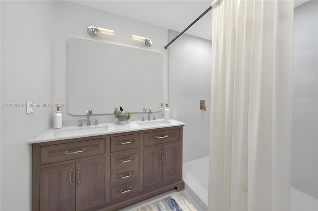 20076 NW 85th Ave, Hialeah, FL 33015 - bathroom featuring a shower with shower curtain and double vanity