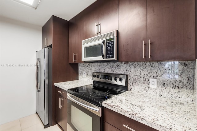 12501 SW 14th St Unit 108R, Pembroke Pines, FL 33027 - kitchen with appliances with stainless steel finishes, dark brown cabinets, backsplash, and light tile patterned flooring