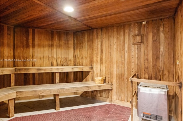 244 Biscayne Blvd Unit 645, Miami, FL 33132 - sauna with wood walls, wooden ceiling, and tile patterned floors