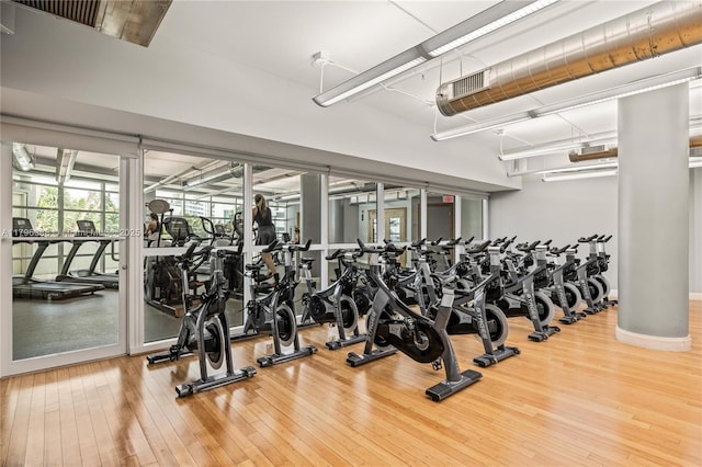 244 Biscayne Blvd Unit 645, Miami, FL 33132 - exercise room featuring hardwood / wood-style floors