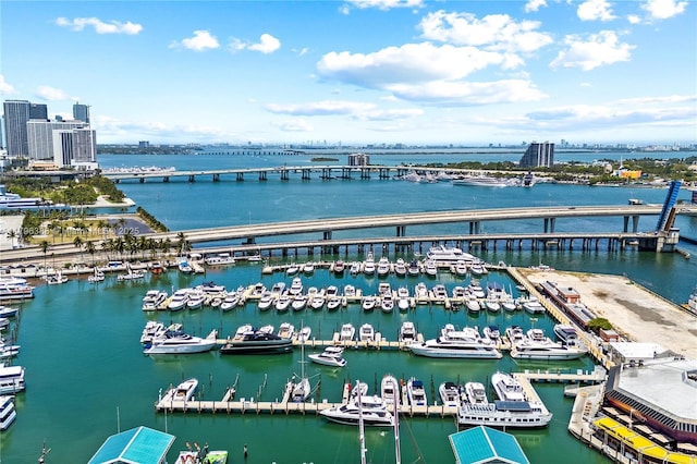 244 Biscayne Blvd Unit 645, Miami, FL 33132 - drone / aerial view of a marina, a nearby body of water, and a notable bridge