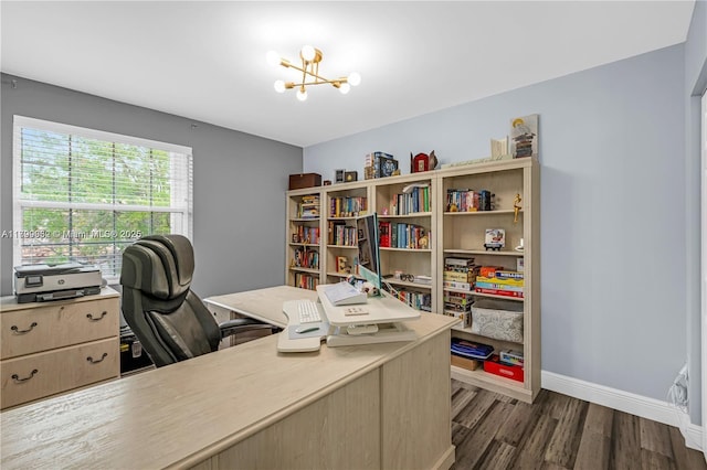 3372 SW 179th Ave, Miramar, FL 33029 - office featuring dark wood-type flooring, a chandelier, and baseboards