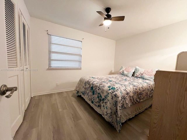 7950 W Mcnab Rd Unit 222, Tamarac, FL 33321 - bedroom with wood finished floors, baseboards, and a ceiling fan
