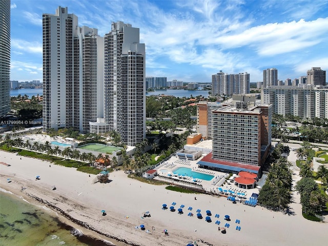 19201 Collins Ave Unit 1001, Sunny Isles Beach, FL 33160 - bird's eye view of a skyline view, a pool area, and expansive beach
