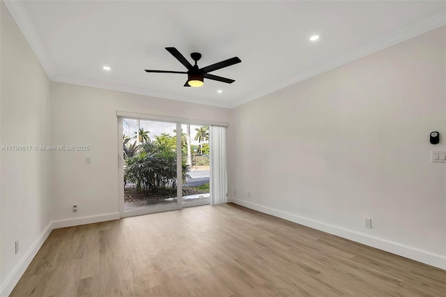 8000 SW 81st Dr Unit 103, Miami, FL 33143 - unfurnished room with crown molding, baseboards, light wood-style flooring, a ceiling fan, and recessed lighting