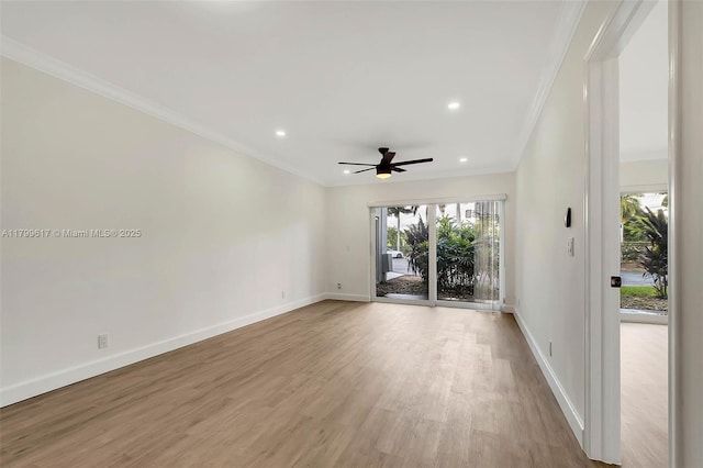 8000 SW 81st Dr Unit 103, Miami, FL 33143 - empty room featuring light wood-type flooring, baseboards, ceiling fan, ornamental molding, and recessed lighting