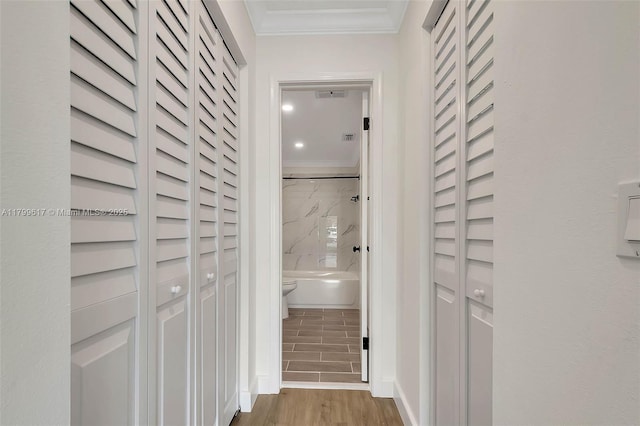 8000 SW 81st Dr Unit 103, Miami, FL 33143 - corridor featuring crown molding, wood tiled floors, and baseboards