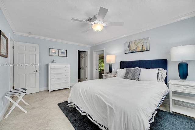 121 Tacoma Ln, Palm Beach Shores, FL 33404 - bedroom with crown molding and a ceiling fan