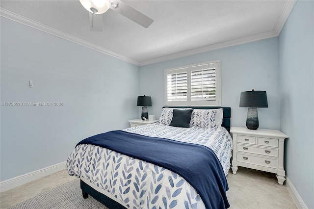 121 Tacoma Ln, Palm Beach Shores, FL 33404 - bedroom with ornamental molding, a ceiling fan, and baseboards