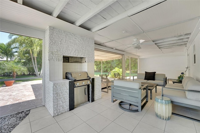 121 Tacoma Ln, Palm Beach Shores, FL 33404 - view of patio featuring an outdoor living space, area for grilling, and a ceiling fan