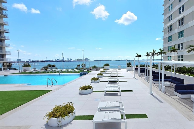 community pool with a water view