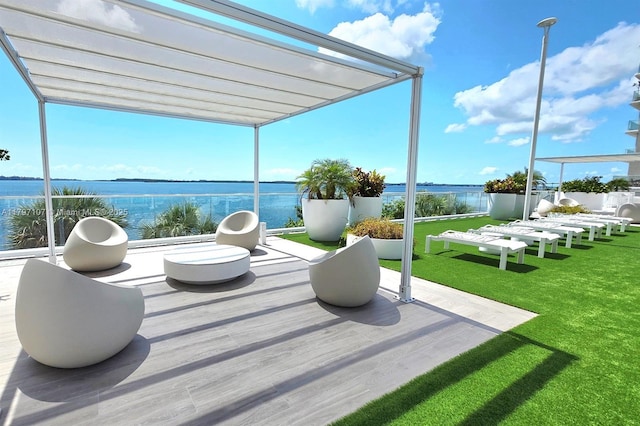 view of patio / terrace with a water view