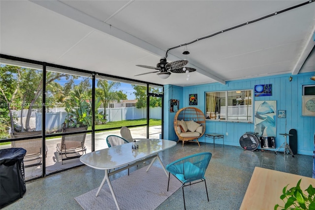 1155 Hayes St, Hollywood, FL 33019 - sunroom featuring a ceiling fan and outdoor dining space