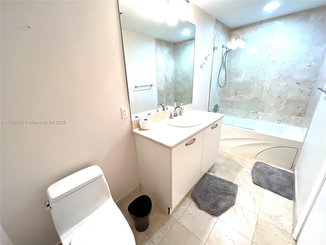 6515 Collins Ave Unit 1801, Miami Beach, FL 33141 - bathroom with vanity, shower / bath combination, and marble finish flooring