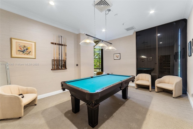 2450 Presidential Way Unit 1607, West Palm Beach, FL 33401 - game room with carpet, billiards, baseboards, and recessed lighting