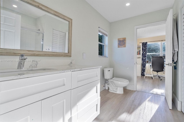 4161 W Silverado Cir, Davie, FL 33024 - full bath with wood finished floors, toilet, recessed lighting, vanity, and a tile shower