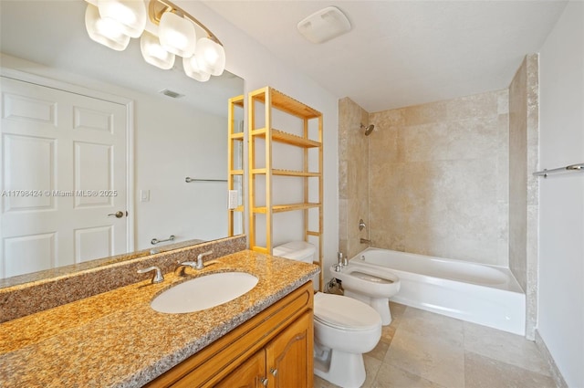 full bath with toilet, vanity, shower / washtub combination, and tile patterned flooring