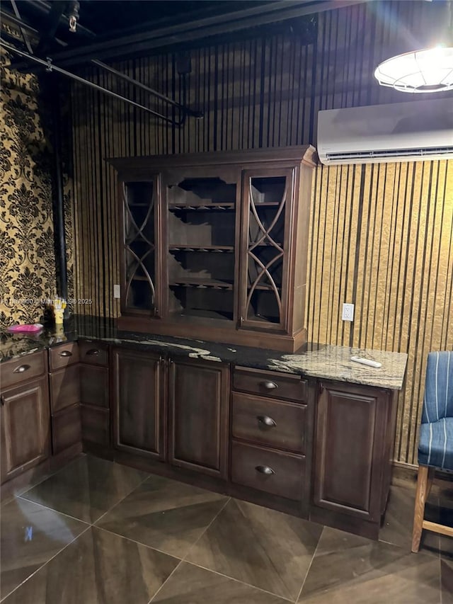 3851 NW 124th Ave, Coral Springs, FL 33065 - bar with wallpapered walls, dark tile patterned floors, and a wall mounted air conditioner