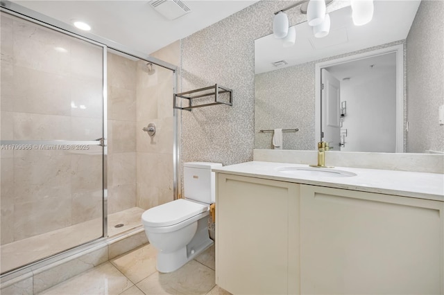 200 Sunny Isles Blvd Unit 2-1503, Sunny Isles Beach, FL 33160 - bathroom featuring toilet, a shower stall, vanity, and tile patterned floors