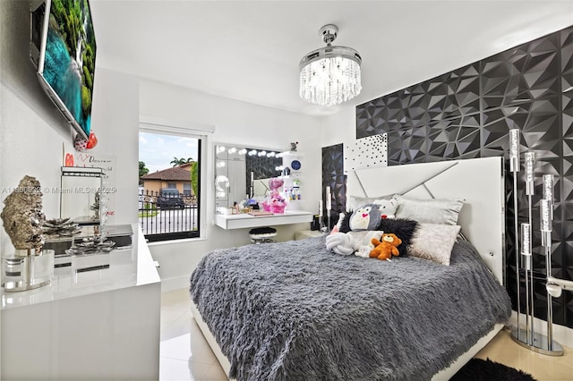 13111 NW 11th Ter, Miami, FL 33182 - tiled bedroom featuring a chandelier