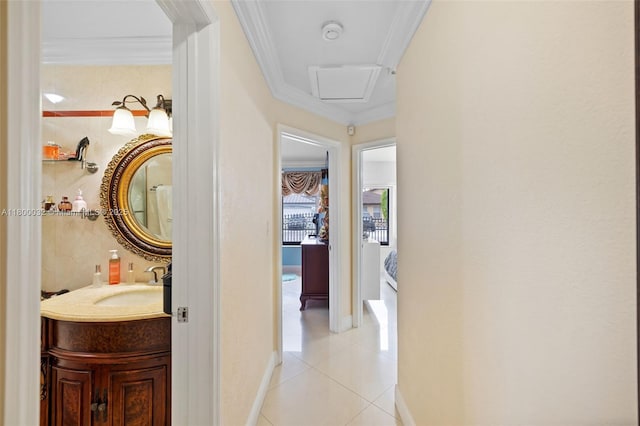 13111 NW 11th Ter, Miami, FL 33182 - corridor with a sink, light tile patterned flooring, ornamental molding, and baseboards