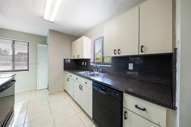 19231 SW 121st Ave, Miami, FL 33177 - kitchen with dishwasher, a sink, dark countertops, decorative backsplash, and a textured ceiling