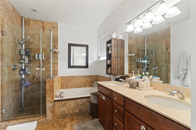 2924 Bridgeport Ave, Miami, FL 33133 - bathroom featuring a shower stall, a garden tub, and double vanity