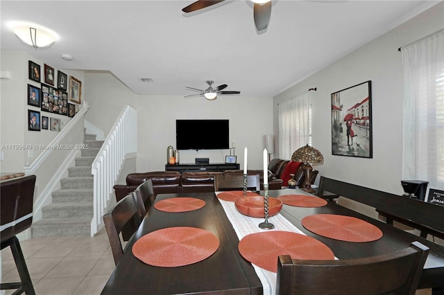 8897 SW 229th St, Cutler Bay, FL 33190 - dining area with ceiling fan, stairs, and light tile patterned flooring