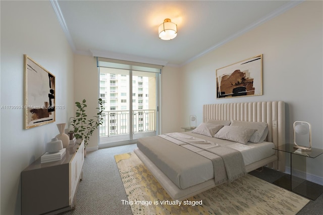 1745 E Hallandale Beach Blvd Unit 1903W, Hallandale Beach, FL 33009 - carpeted bedroom featuring ornamental molding, access to outside, expansive windows, and baseboards