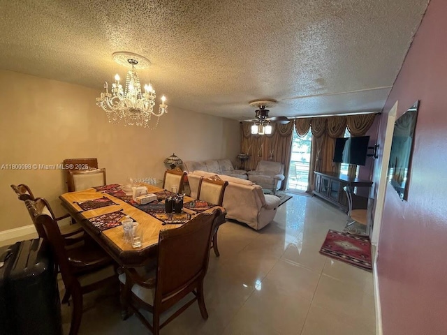 8360 Sands Point Blvd Unit G209, Tamarac, FL 33321 - tiled dining space featuring a textured ceiling, ceiling fan, and a chandelier