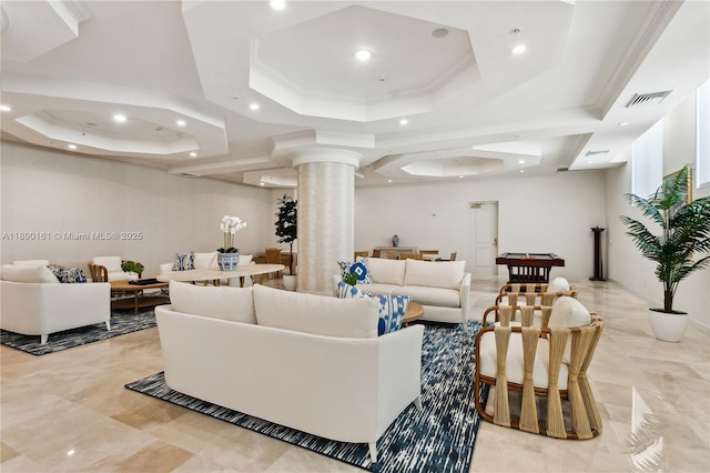 community lobby with crown molding and recessed lighting