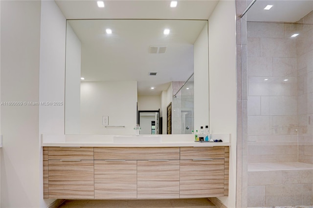 9015 NW 161st Ter, Miami Lakes, FL 33018 - full bath with vanity, tiled shower, and recessed lighting