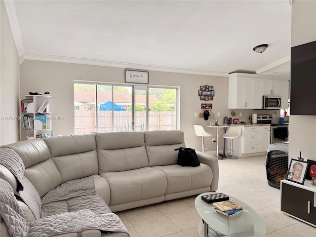 5730 NW 199th St, Hialeah, FL 33015 - living room featuring crown molding and light tile patterned flooring