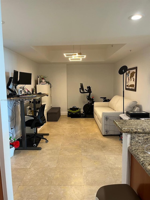 14951 Royal Oaks Ln Unit 803, North Miami, FL 33181 - interior space featuring an office area, recessed lighting, baseboards, and light tile patterned floors