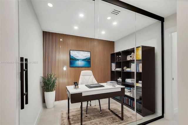 9494 SW 144th St, Miami, FL 33176 - office featuring an accent wall, recessed lighting, and baseboards
