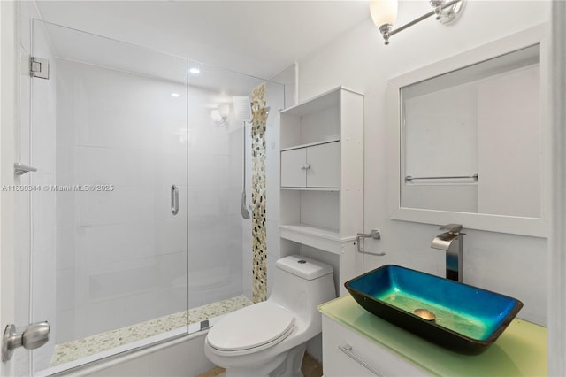 300 SW 134th Way Unit 413E, Pembroke Pines, FL 33027 - bathroom featuring a shower stall, toilet, vanity, and recessed lighting