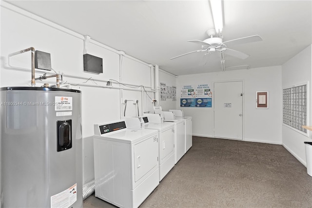 300 SW 134th Way Unit 413E, Pembroke Pines, FL 33027 - clothes washing area with washing machine and dryer, water heater, and a ceiling fan