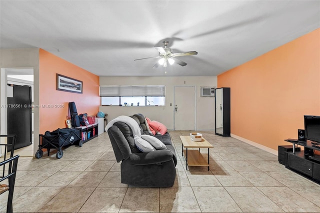 11930 NE 19th Dr Unit 15, North Miami, FL 33181 - living room with ceiling fan, light tile patterned flooring, and a wall mounted AC