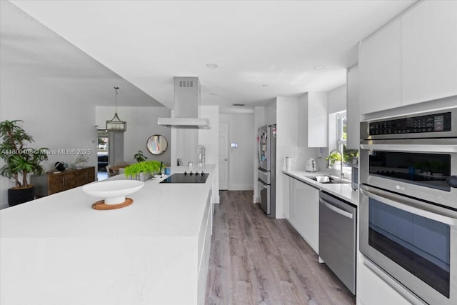 9831 SW 58th Ct, Cooper City, FL 33328 - kitchen with range hood, appliances with stainless steel finishes, a sink, modern cabinets, and white cabinetry