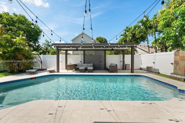 9831 SW 58th Ct, Cooper City, FL 33328 - view of swimming pool with an outdoor hangout area, a fenced backyard, and a patio