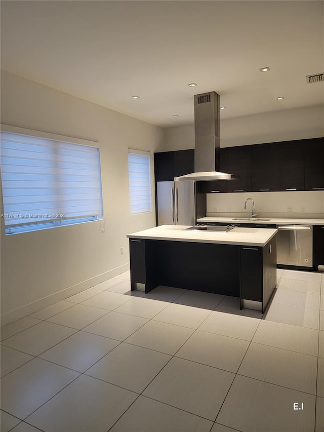 9133 NW 33rd St, Doral, FL 33172 - kitchen with dark cabinets, appliances with stainless steel finishes, modern cabinets, a sink, and recessed lighting