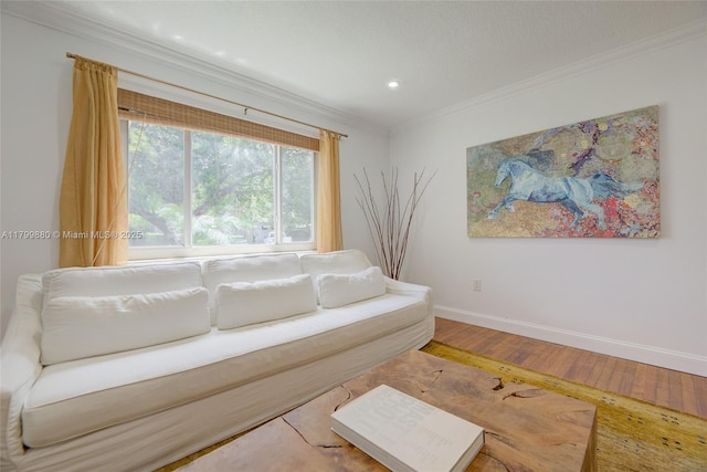 12000 NE 11th Ct, Biscayne Park, FL 33161 - living room with ornamental molding, baseboards, wood finished floors, and recessed lighting