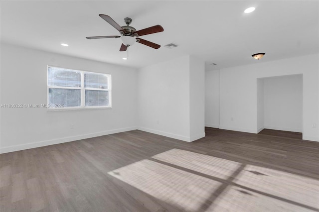3051 NW 77th St, Miami, FL 33147 - empty room with wood finished floors, recessed lighting, a ceiling fan, and baseboards