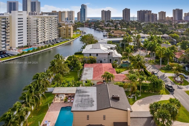 418 Tammarind Dr, Hallandale Beach, FL 33009 - aerial view of a view of skyline, a large body of water, and a pool