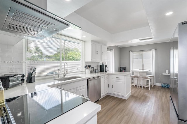 7450 Branch St, Hollywood, FL 33024 - kitchen featuring appliances with stainless steel finishes, ventilation hood, a sink, healthy amount of natural light, and recessed lighting