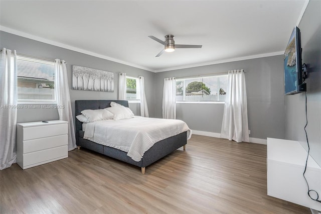 7450 Branch St, Hollywood, FL 33024 - bedroom with crown molding, light wood-type flooring, baseboards, and ceiling fan